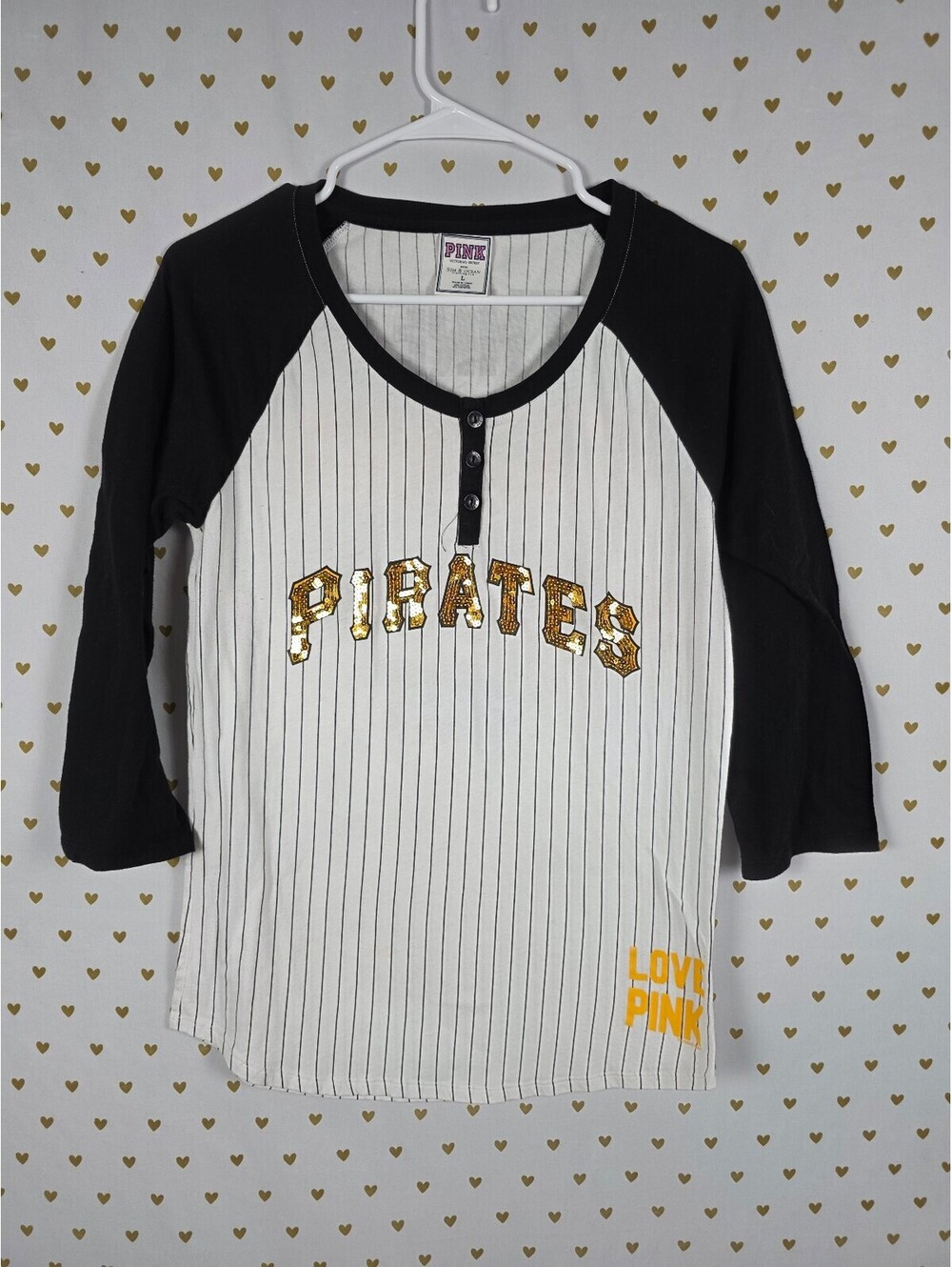 Victoria's Secret PINK Pittsburgh Pirates Sequin Baseball Shirt L MLB BLING